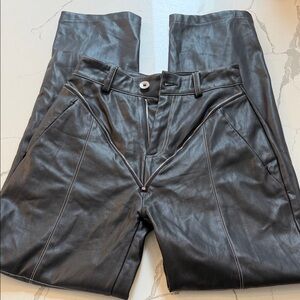 Maniere De Voir Black Leather Boot Cut Pants